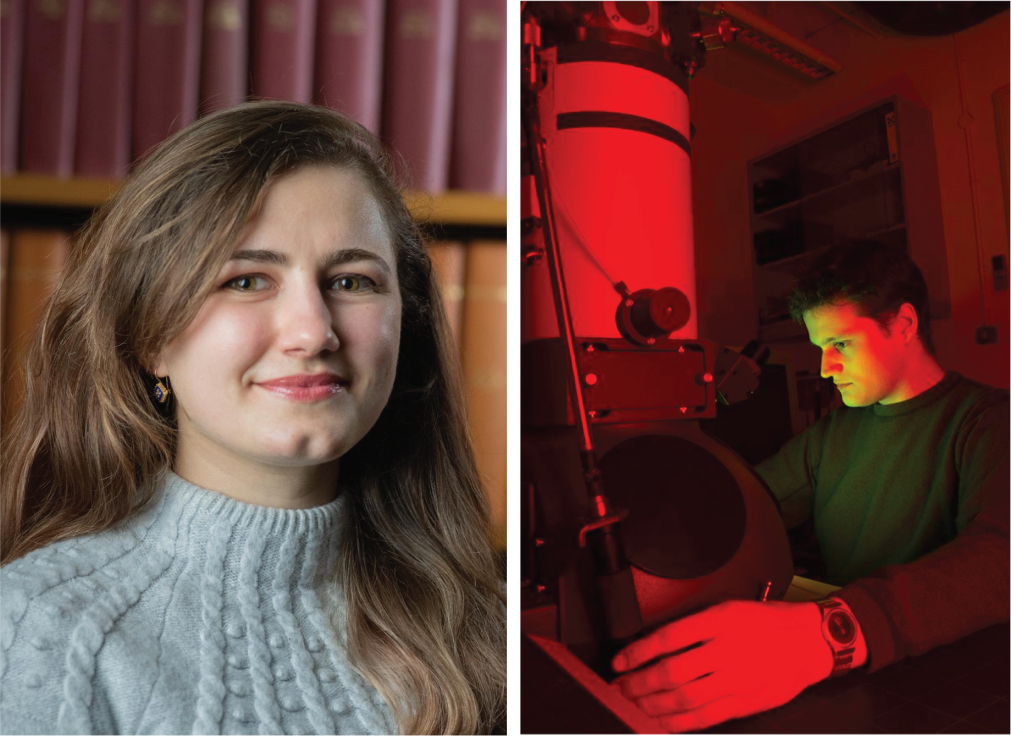 Left, portrait photo of Ioana Grigoras. Right, photo of Ben Micklem.